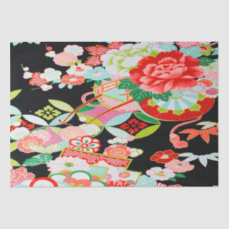 Papier Mousseline Rouge Blanc Noir Japonais Kimono Floral Découpage