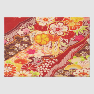 Papier Mousseline Rouge Blanc Orange Japonais Kimono Floral Découpag