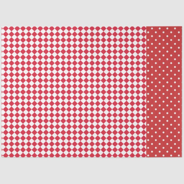 Papier Mousseline Rouge blanc Polka Dot Checkerboard Designer (Recto)