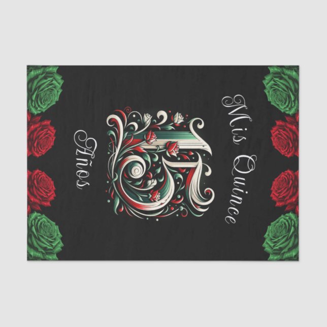 Papier Mousseline Rouge Blanc Vert Mis Quince Anos 15 Quinceañera (Recto)