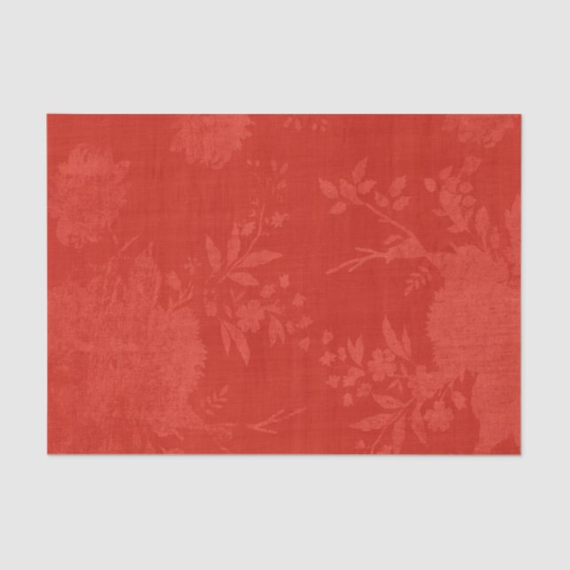 Papier Mousseline Rouge brillant sur le motif floral rouge (Recto)