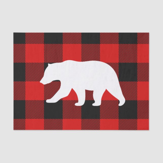 Papier Mousseline Rouge Buffalo Plaid & Ours Blanc (Recto)