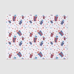 Papier Mousseline Rouge, cadeaux bleus blancs de confettis