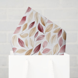 Papier Mousseline Rouge Créme Doré Feuilles Rouges Anniversaire