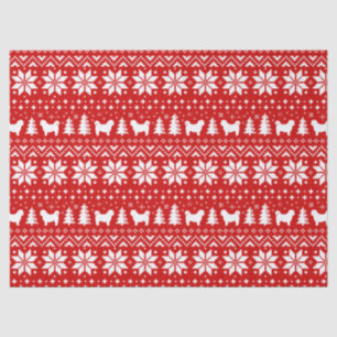 Papier Mousseline Rouge de motif de Noël de silhouettes de Shih Tzu