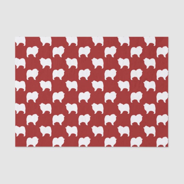 Papier Mousseline Rouge de motif de silhouettes de Keeshond (Recto)