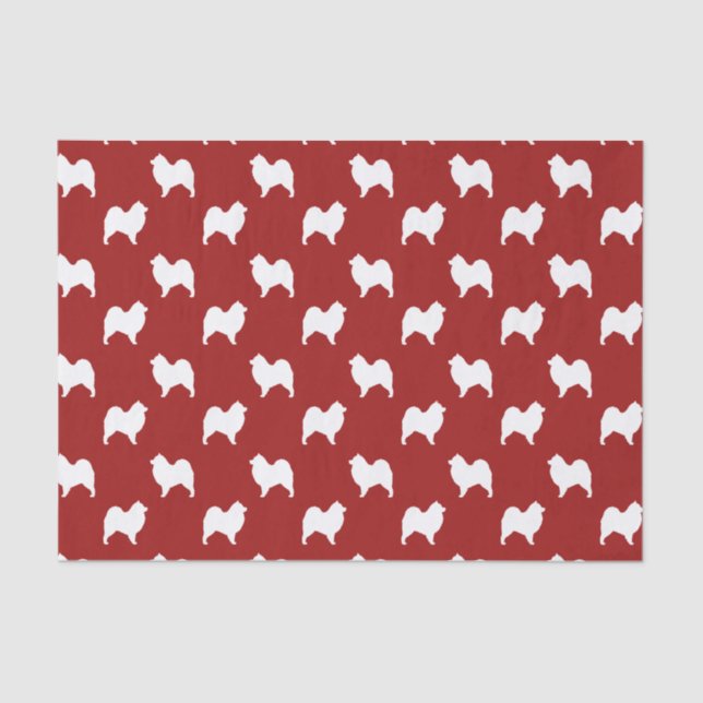 Papier Mousseline Rouge de motif de silhouettes de Samoyed (Recto)