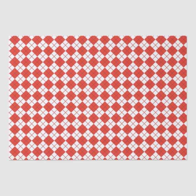 Papier Mousseline Rouge Et Blanc Argyle   (Recto)