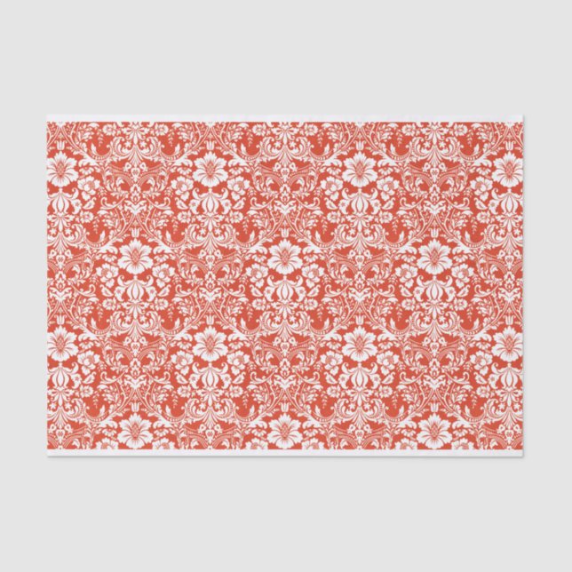 Papier Mousseline Rouge et blanc Damas Motif ornemental (Recto)