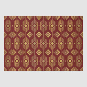 Papier Mousseline Rouge et or ethnique ikat motif géométrique