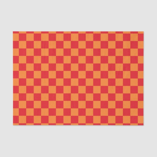 Papier Mousseline Rouge et orange Checkered (Recto)
