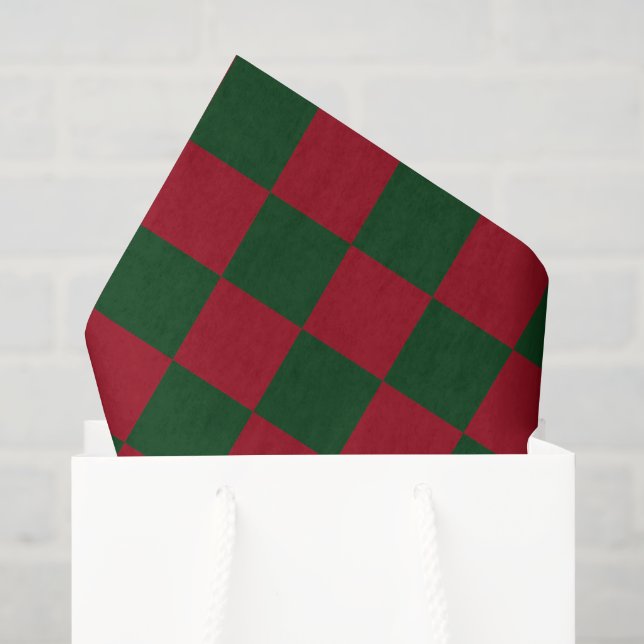 Papier Mousseline Rouge et Vert Classique Imprimé Damier de Noël (Sac cadeau)