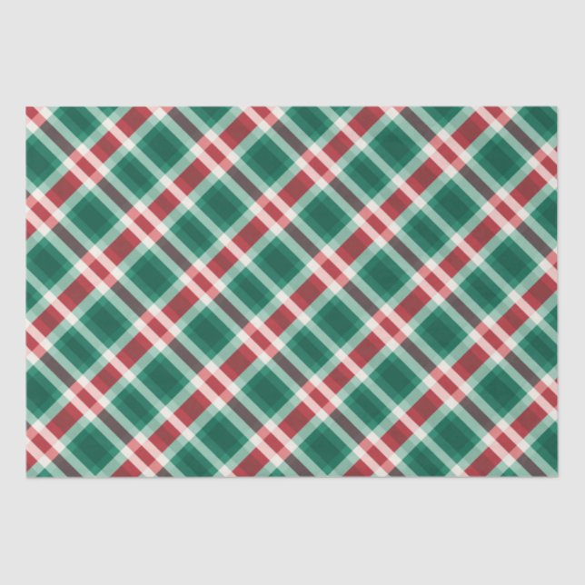 Papier Mousseline Rouge Festif traditionnel et Plaid vert (Recto)