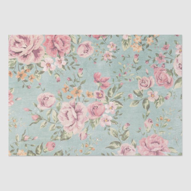 Papier Mousseline Rouge floral bleu-clair chic minable de victorian (Recto)