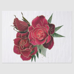 Papier Mousseline Rouge Glam Rose Floral Aquarelle Découpage