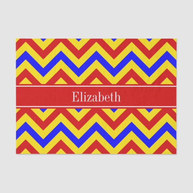 Papier Mousseline Rouge, jaune, Blue LG Chevron Red Name Monogram (Recto)