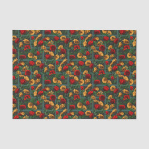 Papier Mousseline Rouge Jaune Élégant Roses floraux