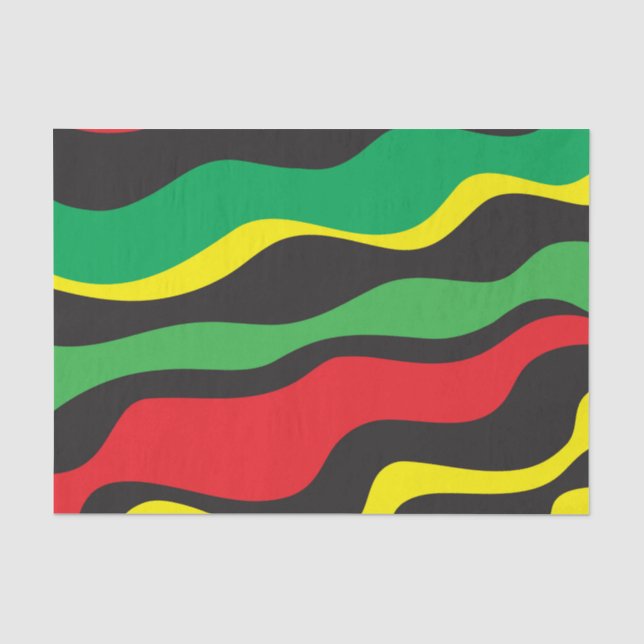 Papier Mousseline Rouge Jaune Vert Noir Vague Rasta (Recto)