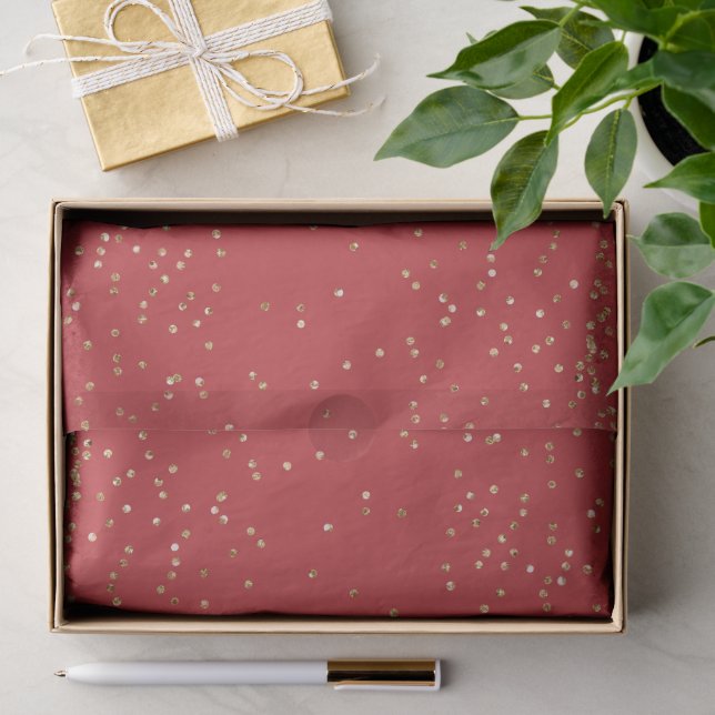 Papier Mousseline Rouge Or Pailleté Noël   (Cadeau)