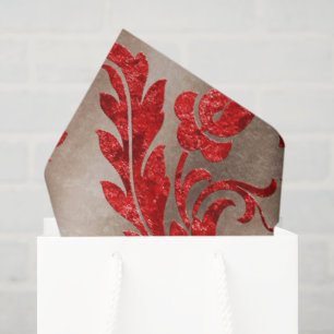 Papier Mousseline Rouge Or Velours Faux Damassé Élégant