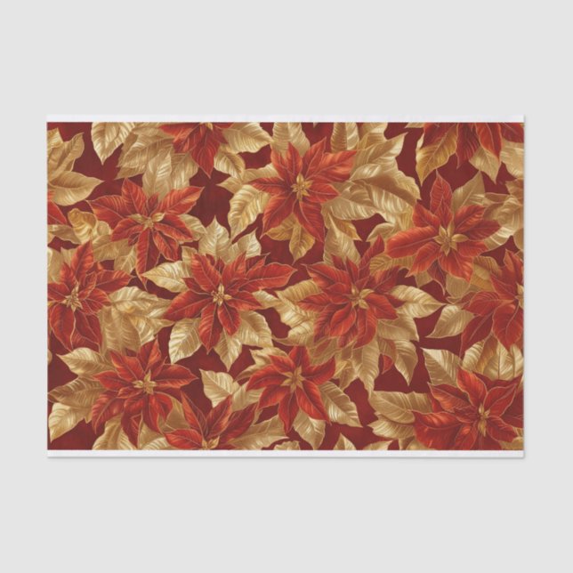 Papier Mousseline Rouge or Vintage Poinsettias Noël (Recto)