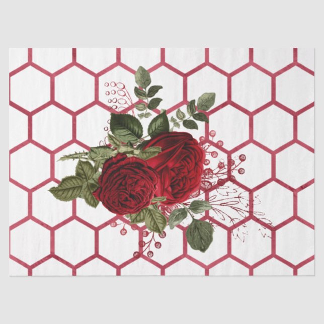 Papier Mousseline Rouge Rose Bee Series Design 65 (Recto)