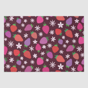 Papier Mousseline Rouge rose mauve fraise motif floral