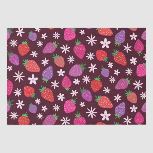 Papier Mousseline Rouge rose mauve fraise motif floral (Recto)
