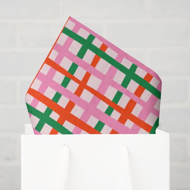 Papier Mousseline Rouge Rose Vert Rayures (Sac cadeau)