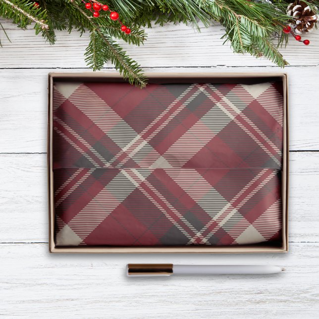 Papier Mousseline Rouge rustique et vert Tartan Plaid Noël (Créateur téléchargé)