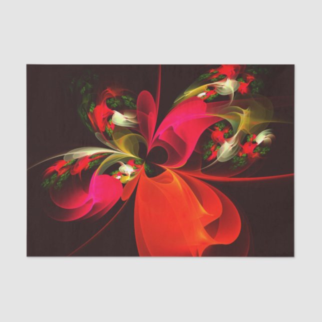 Papier Mousseline Rouge Vert Floral Moderne Art Abstrait Motif #02 (Recto)