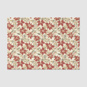 Papier Mousseline Rouge Vert Poinsettias Vintage Noël