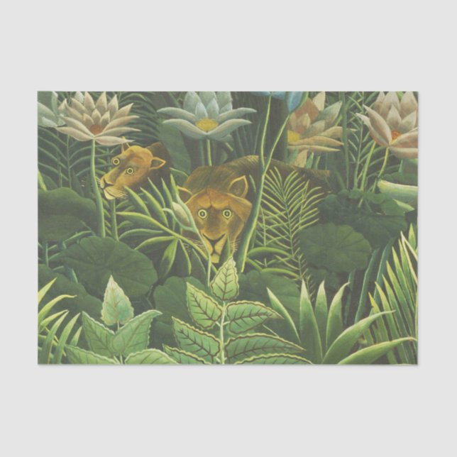 Papier Mousseline Rousseau Tropical Jungle Lion Peinture (Recto)