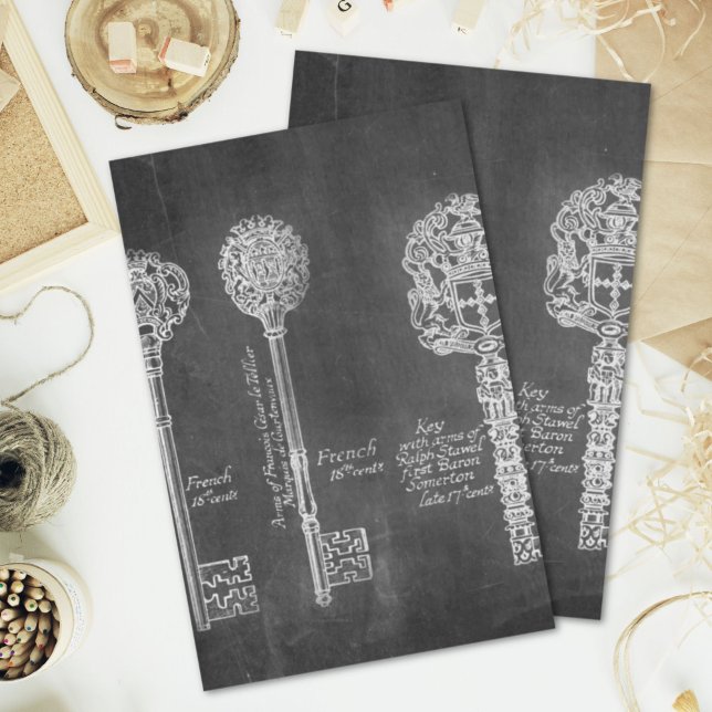 Papier Mousseline Rousty Chalkboard Victorian steampunk clés squelet (Rusty Chalkboard Victorian steampunk skeleton keys Tissue Paper)