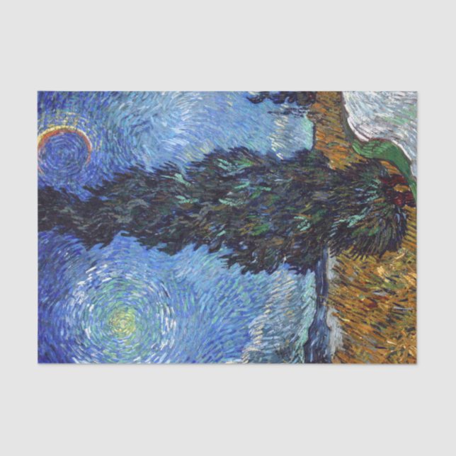 Papier Mousseline Route avec cyprès de Van Gogh Impressionnisme (Recto)