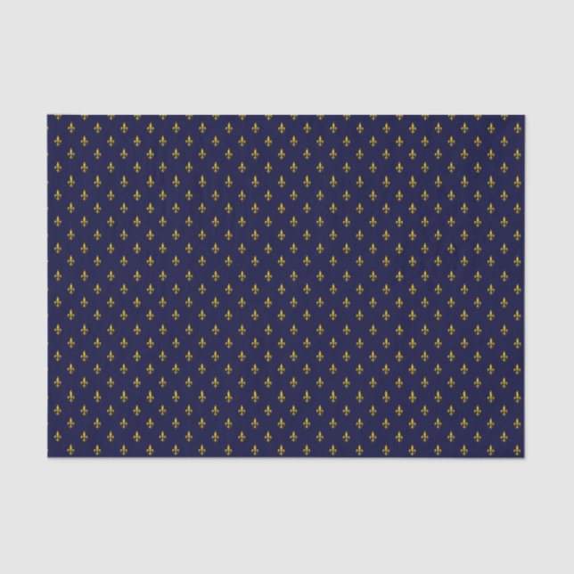 Papier Mousseline Royal Blue Fleur De Lis Motif (Recto)