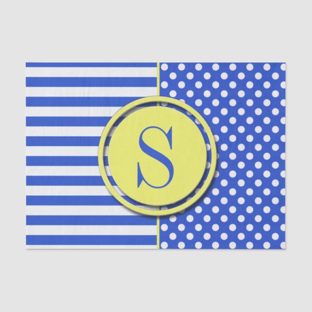 Papier Mousseline Royal Blue Pois et stries-Monogram STaylor (Recto)