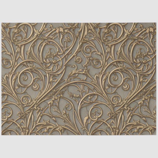 Papier Mousseline Royal Bronze Floral Ornate Damask (Recto)