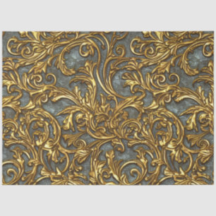 Papier Mousseline Royal Gold et Cyan Ornate Celtic Damask