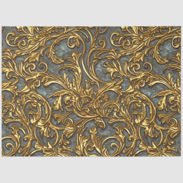 Papier Mousseline Royal Gold et Cyan Ornate Celtic Damask (Recto)