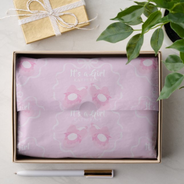 Papier Mousseline Ruban à Arc C'est une Fille Rose (Cadeau)