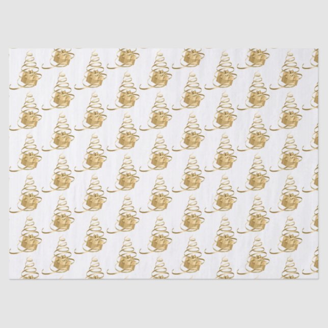 Papier Mousseline Ruban d'or Arbre de Noël présent papier de tissus (Recto)