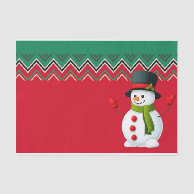Papier Mousseline Ruban Motif Snowman Red & Green Chevron (Recto)