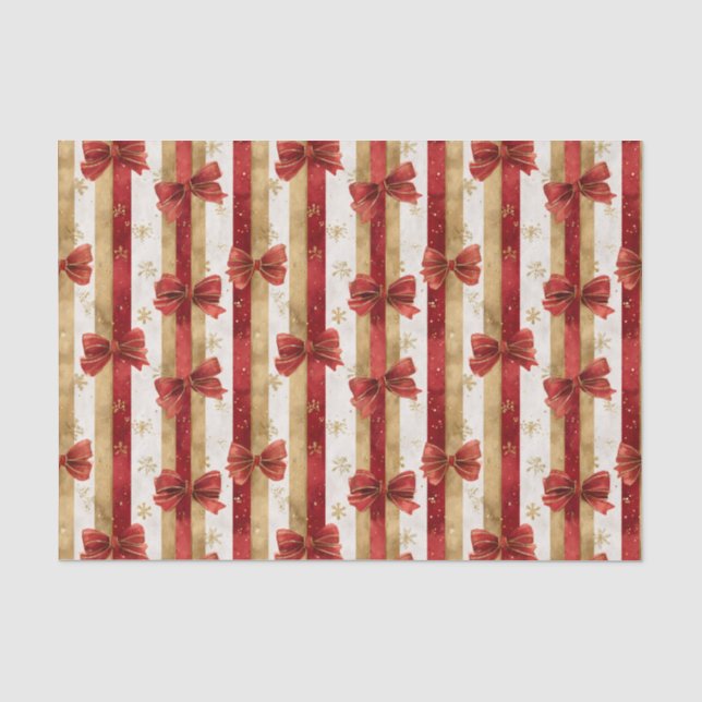 Papier Mousseline Rubans de Noël en Or Rouge  (Recto)