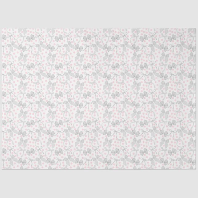 Papier Mousseline Rubans gris et points roses (Recto)