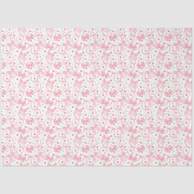 Papier Mousseline Rubans roses avec points roses et verts (Recto)