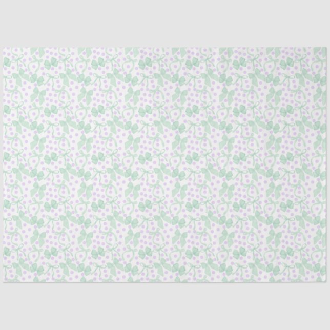 Papier Mousseline Rubans verts et points violets (Recto)