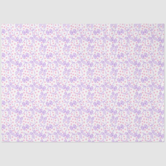 Papier Mousseline Rubans violets avec des points roses (Recto)