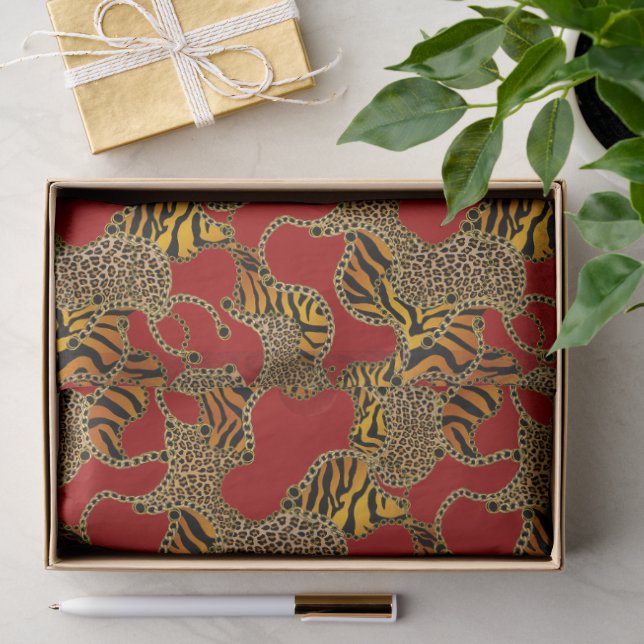 Papier Mousseline Ruby Léopard Baroque Luxe Or (Cadeau)