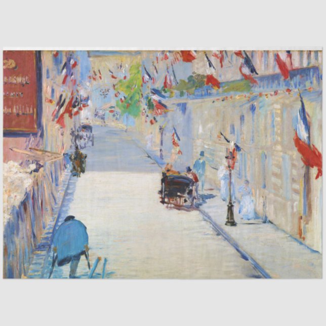 Papier Mousseline Rue avec drapeaux français, Manet (Recto)